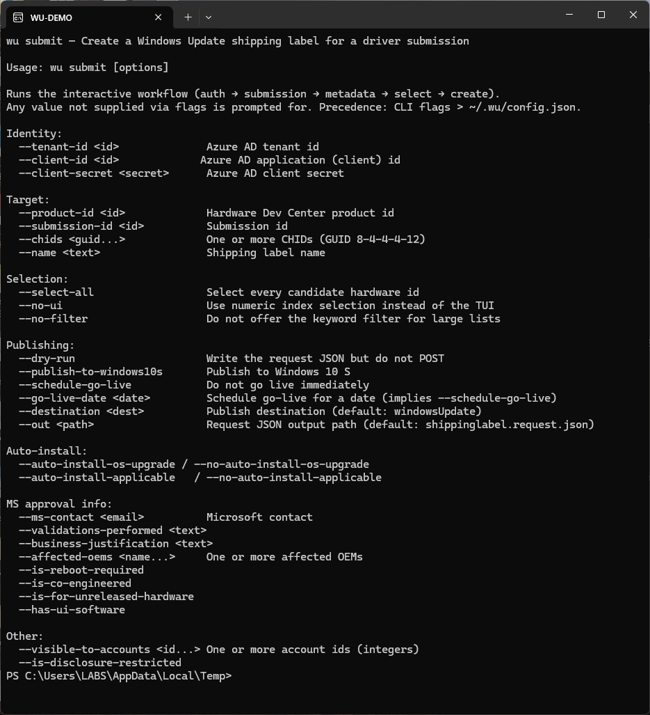 wu submit --help
